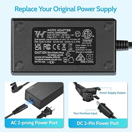 Power Recliner Power Supply, Sopito 2-Pin AC/DC Adapter 100-240V, Quality 29V 2A Switchi Power Recliner Power Supply, Sopito 2-Pin AC/DC Adapter 100-240V, Quality 29V 2A Switchi